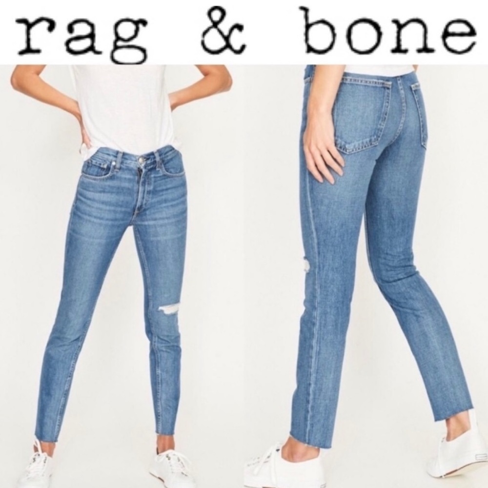 Rag & Bone High Rise Ankle Skinny Jeans Pamela Distressed Size 24 NWT - Picture 2 of 12